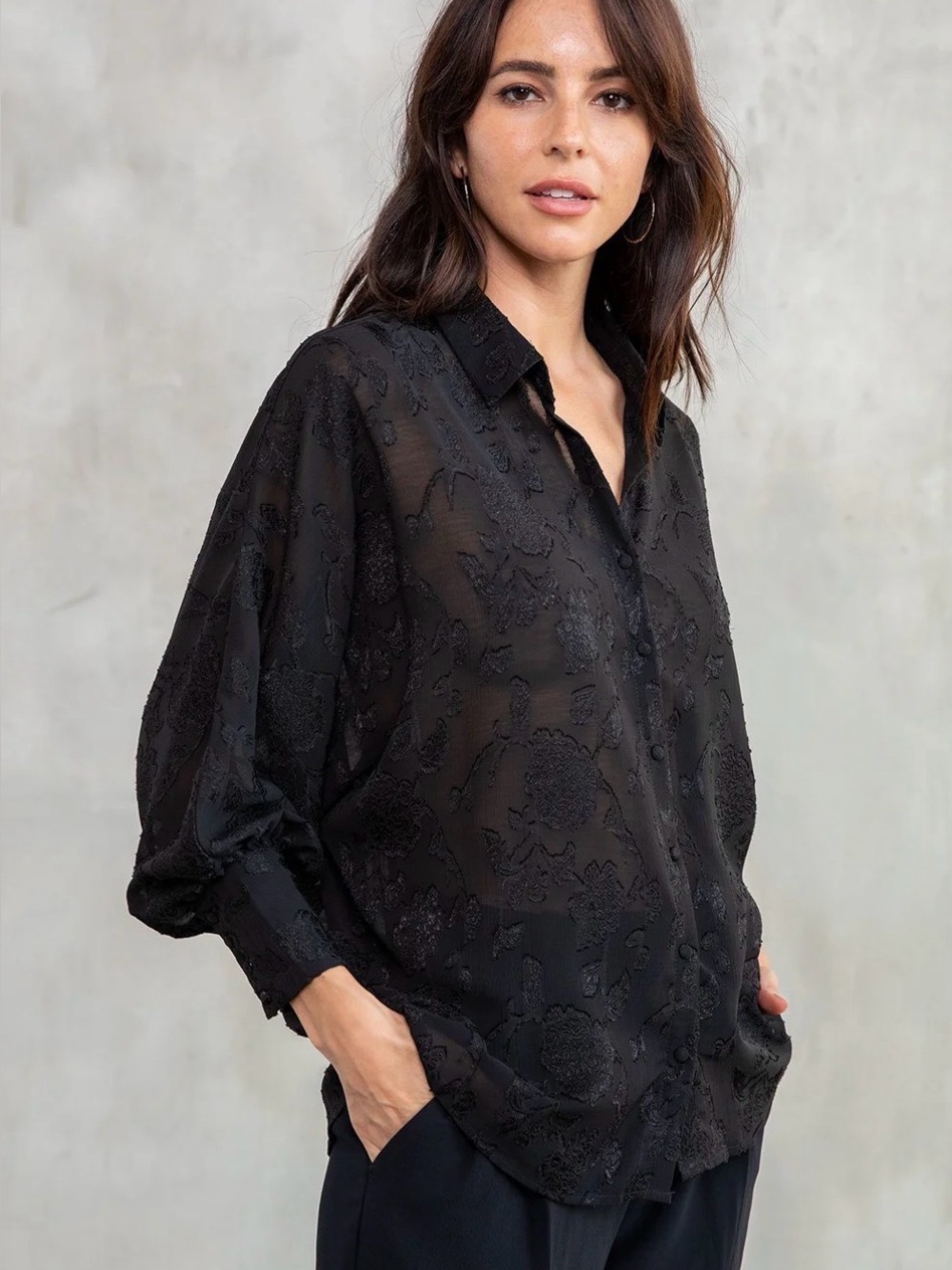 Love Stitch Gwyneth Jacquard Blouse in Black Size Small